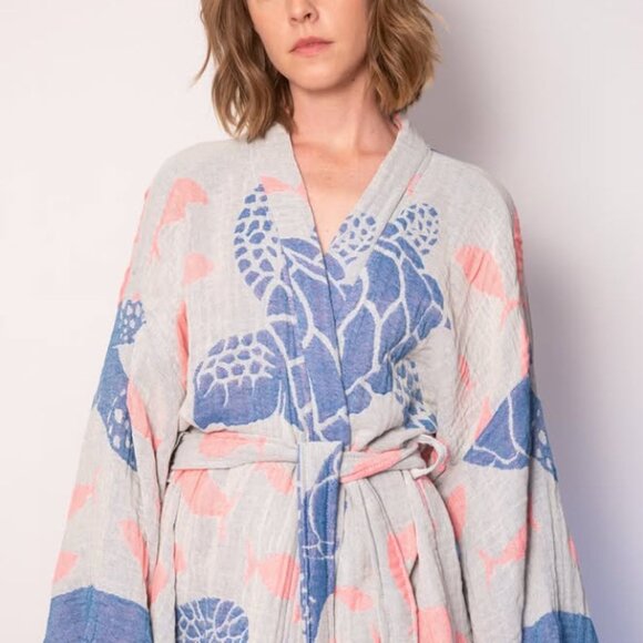 Unisex - Sea Turtle Motif Cotton Robe - Picture 6 of 9